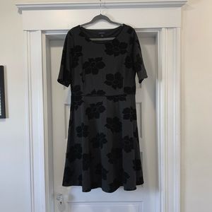 Lands End Black Velvet Floral Dress